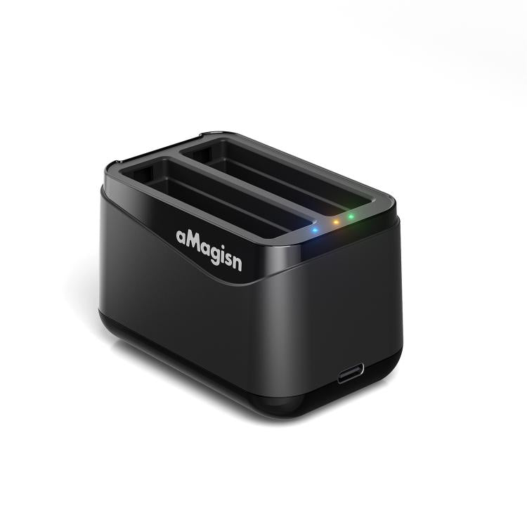 For Insta360 X4 Air AMagisn Dual Battery Charging Dock Rapid Fast Charger Station For 2 Batteries Simultaneously With LED Indicator - Black