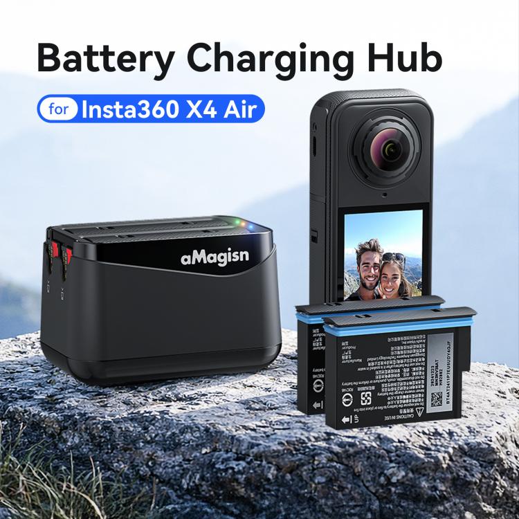 For Insta360 X4 Air AMagisn Dual Battery Charging Dock Rapid Fast Charger Station For 2 Batteries Simultaneously With LED Indicator - Black