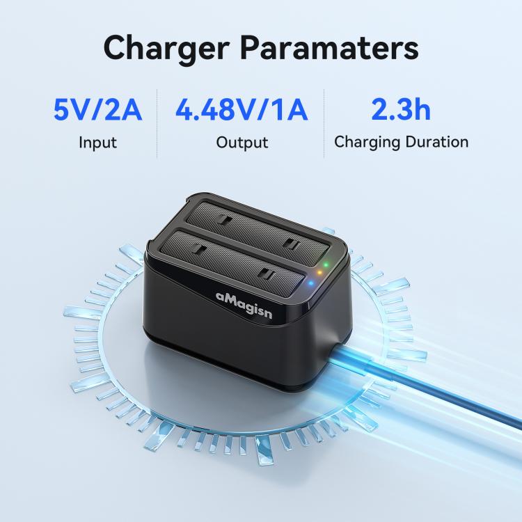 For Insta360 X4 Air AMagisn Dual Battery Charging Dock Rapid Fast Charger Station For 2 Batteries Simultaneously With LED Indicator - Black