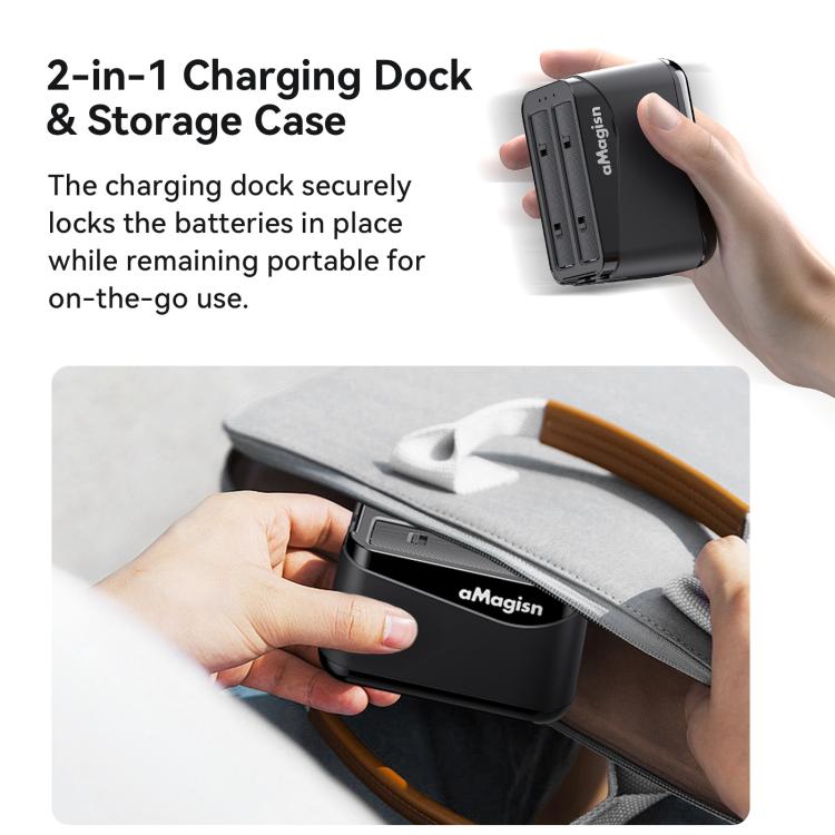 For Insta360 X4 Air AMagisn Dual Battery Charging Dock Rapid Fast Charger Station For 2 Batteries Simultaneously With LED Indicator - Black