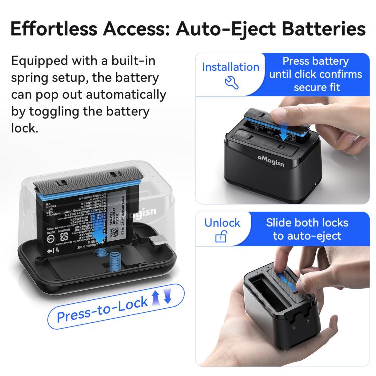 For Insta360 X4 Air AMagisn Dual Battery Charging Dock Rapid Fast Charger Station For 2 Batteries Simultaneously With LED Indicator - Black