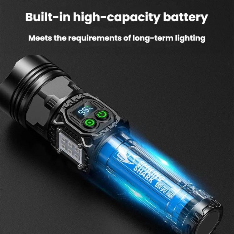 SMILING SHARK High-Brightness Flashlight With Power Display Outdoor Long-Range Spotlight, Spec: Rainbow Side Light