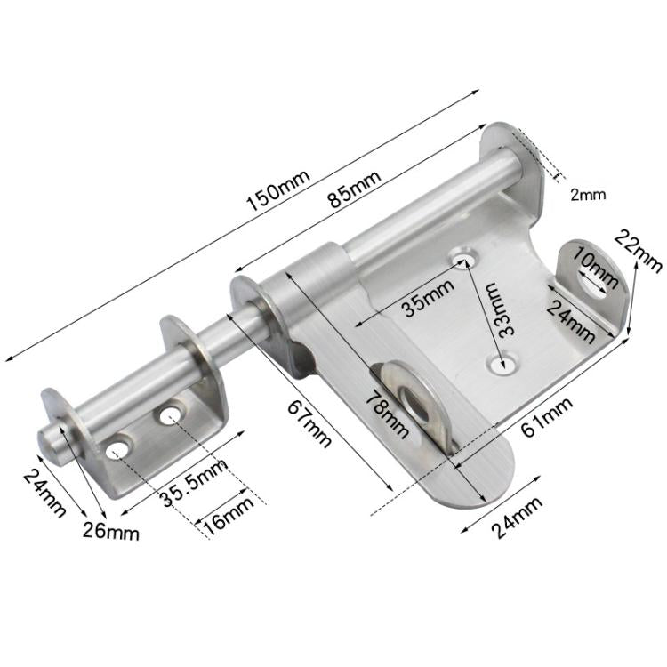 Surface-Mounted Stainless Steel Anti-Theft Door Bolt, Specification: 6-inch Brushed Steel