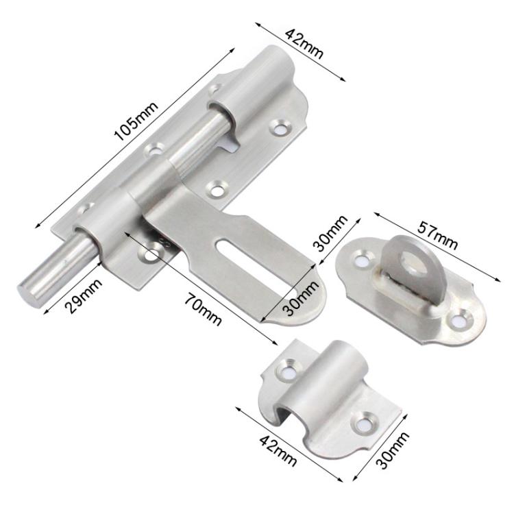 Surface-Mounted Stainless Steel Anti-Theft Door Bolt, Specification: 4-inch With Lock Brushed Steel