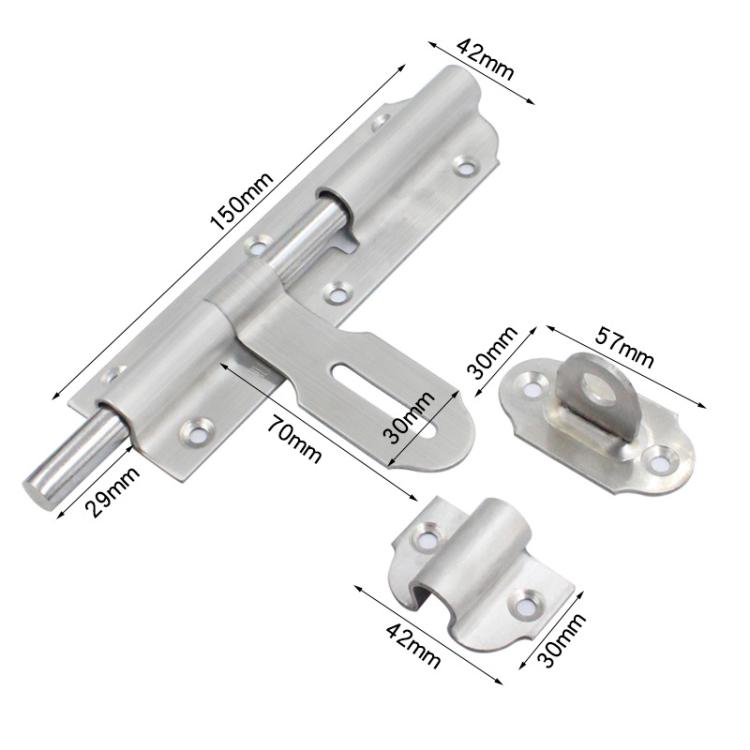 Surface-Mounted Stainless Steel Anti-Theft Door Bolt, Specification: 6-inch With Lock Brushed Steel