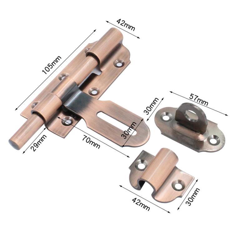 Surface-Mounted Stainless Steel Anti-Theft Door Bolt, Specification: 4-inch With Lock Antique Copper