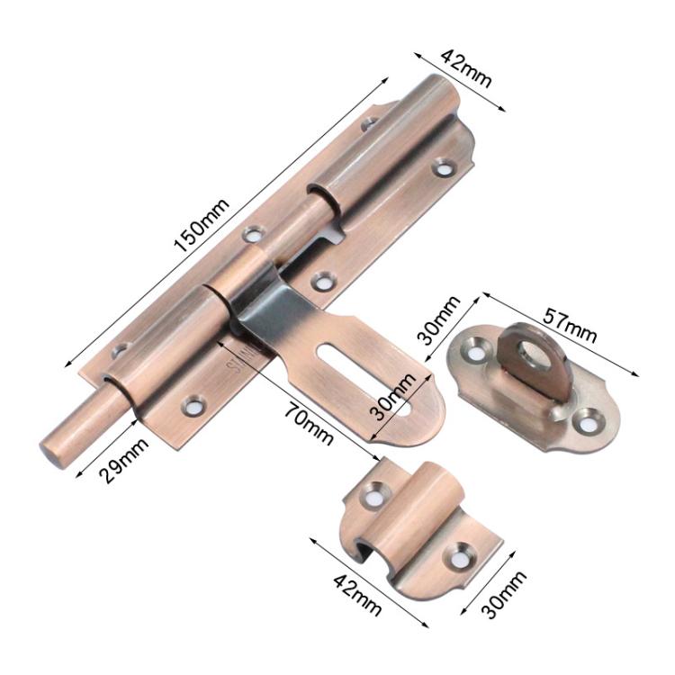 Surface-Mounted Stainless Steel Anti-Theft Door Bolt, Specification: 6-inch With Lock Antique Copper