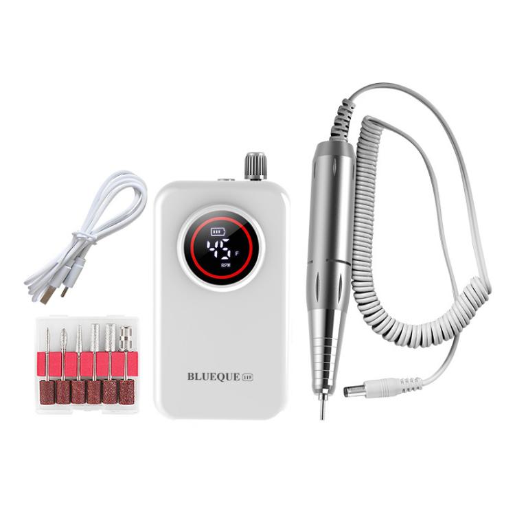 BLUEQUE Low Noise Rechargeable Nail Grinder Portable Display Electric Nail Remover Grinder - White
