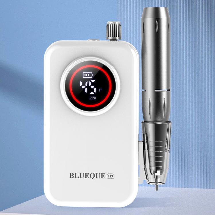 BLUEQUE Low Noise Rechargeable Nail Grinder Portable Display Electric Nail Remover Grinder - White
