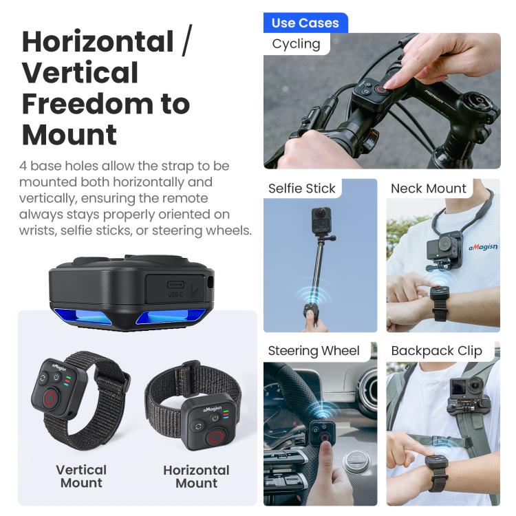 aMagisn Bluetooth Remote Shutter for DJI Osmo Action 6/Action 5 Pro/Action 4/Osmo 360 - Black