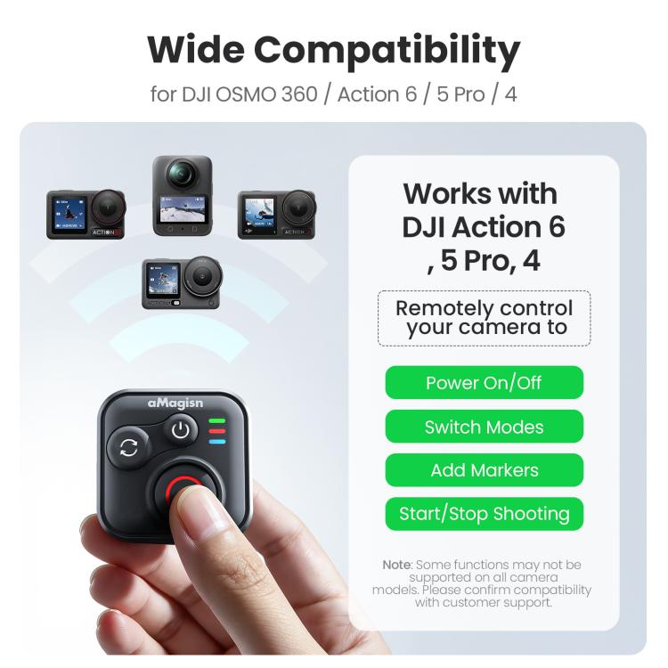 aMagisn Bluetooth Remote Shutter for DJI Osmo Action 6/Action 5 Pro/Action 4/Osmo 360 - Black