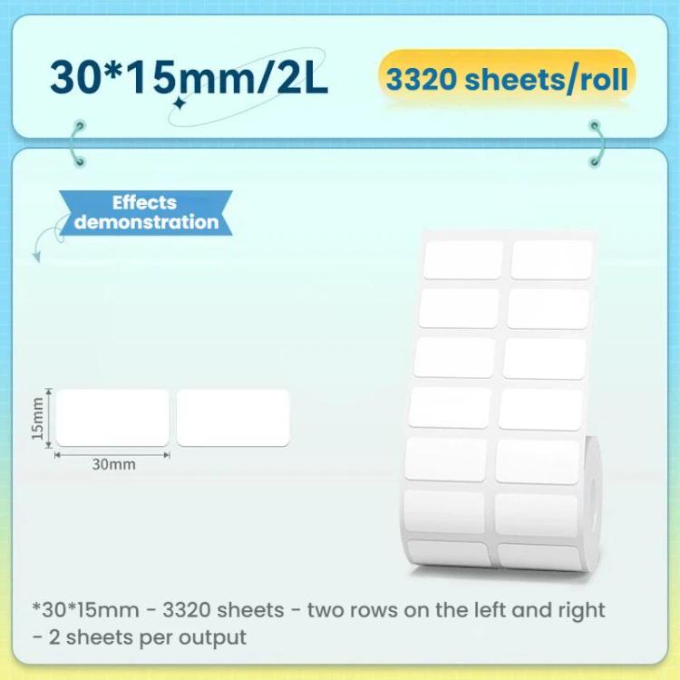 For NIIMBOT K3/K3W Thermal Label Paper, Size: T30x15mm/2L-3320pcs