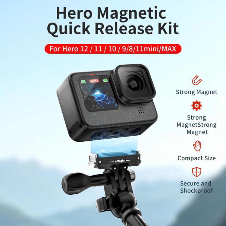 aMagisn Metal Magnetic Quick Release Kit For GoPro HERO12 Black /11 Black /11 Black mini /10 Black /9 Black /8 Black / Max - Black