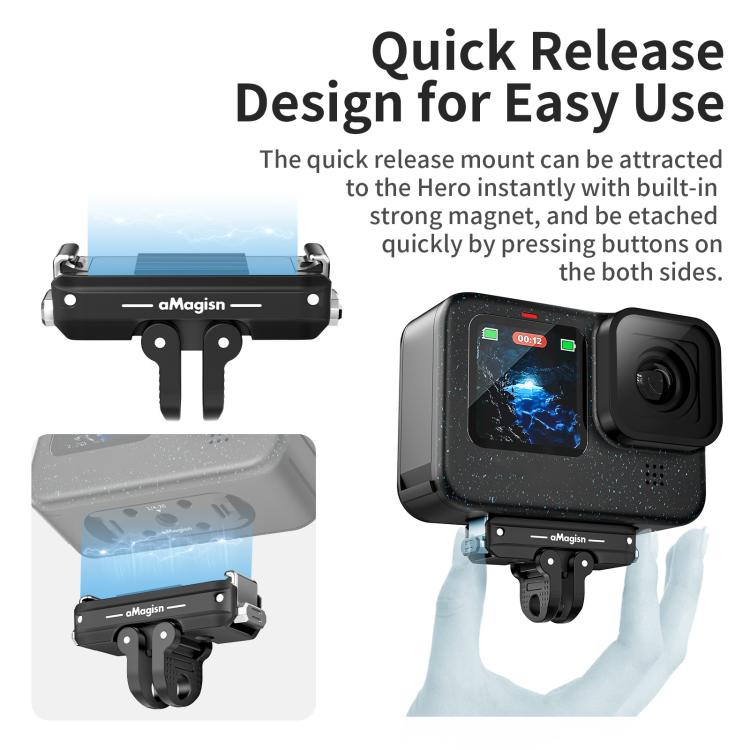 aMagisn Metal Magnetic Quick Release Kit For GoPro HERO12 Black /11 Black /11 Black mini /10 Black /9 Black /8 Black / Max - Black