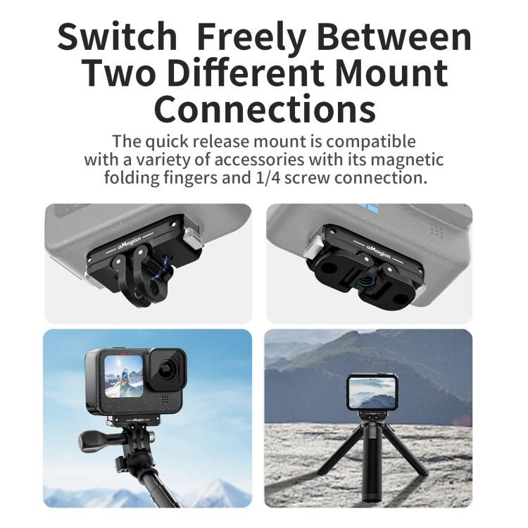 aMagisn Metal Magnetic Quick Release Kit For GoPro HERO12 Black /11 Black /11 Black mini /10 Black /9 Black /8 Black / Max - Black