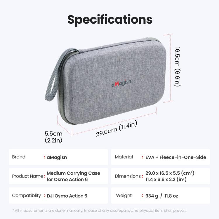 For DJI Osmo Action 6 aMagisn Medium Hard Shell Carrying Case with Removable Foam Insert - Gray