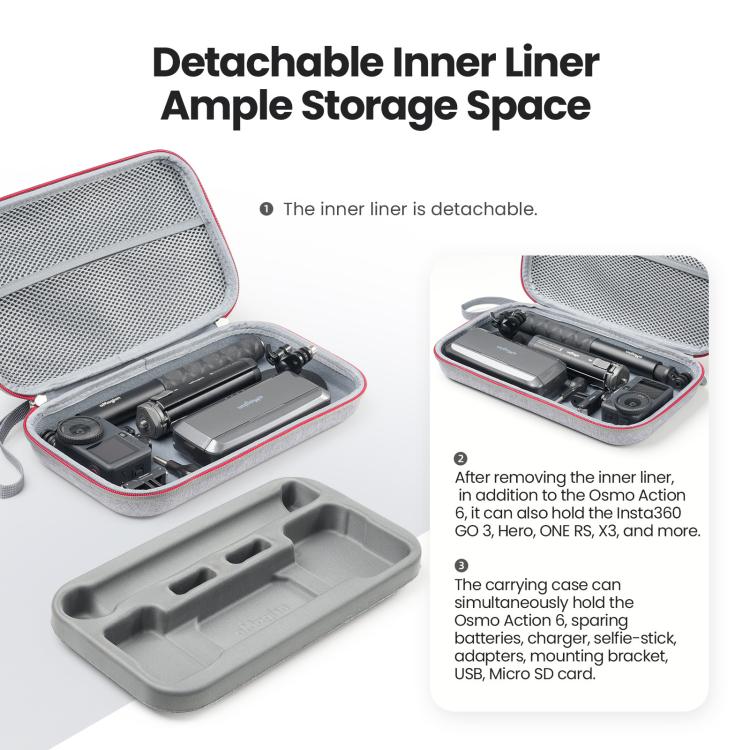 For DJI Osmo Action 6 aMagisn Medium Hard Shell Carrying Case with Removable Foam Insert - Gray