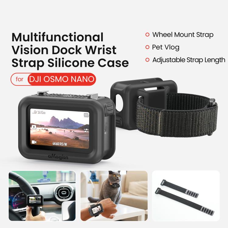 For DJI Osmo Nano Vision Dock aMagisn Silicone Case With Multifunctional Wrist Strap - Black