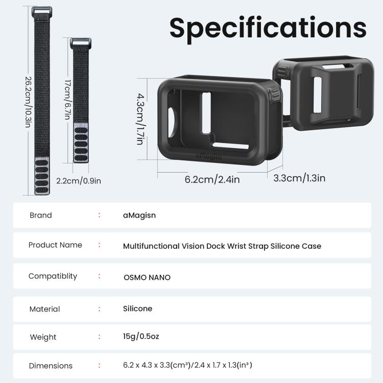 For DJI Osmo Nano Vision Dock aMagisn Silicone Case With Multifunctional Wrist Strap - Black