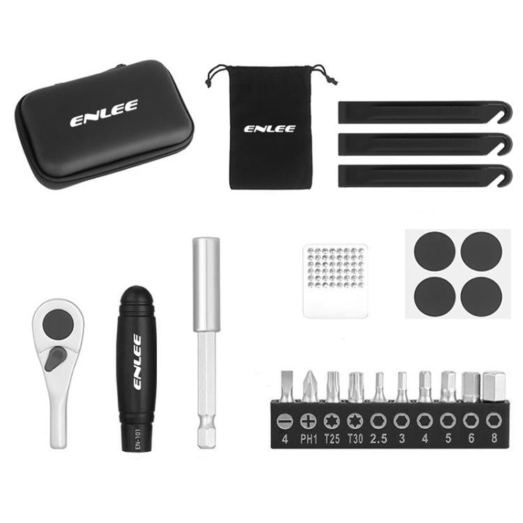 ENLEE 10pcs Bike Ratchet Wrench Repair Kit Multi-Functional Tire Repair Emergency Tool Set - Black