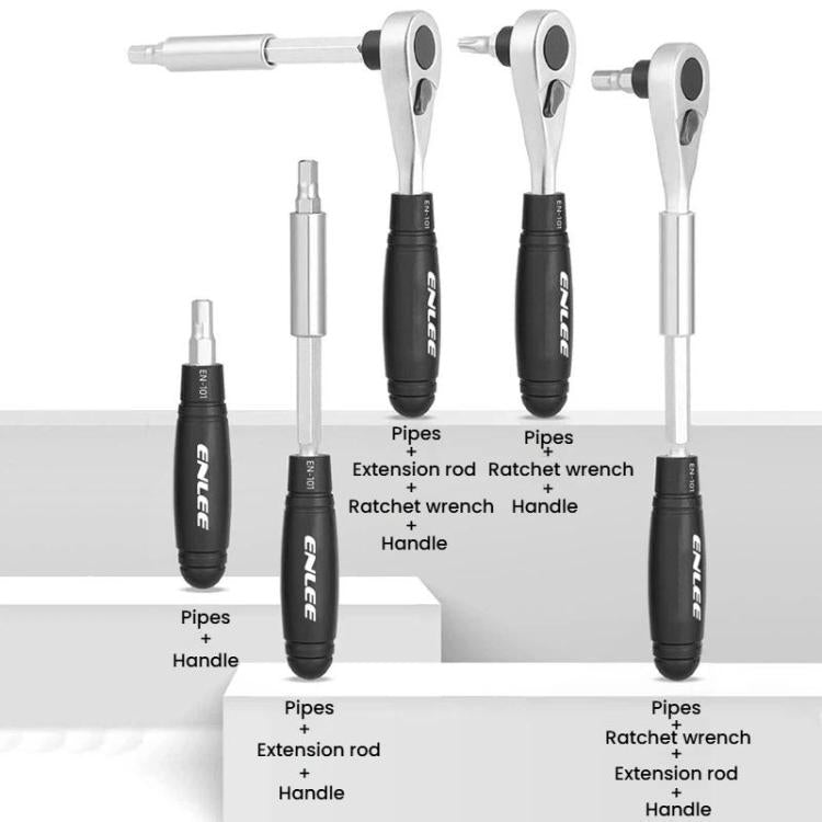 ENLEE 10pcs Bike Ratchet Wrench Repair Kit Multi-Functional Tire Repair Emergency Tool Set - Black
