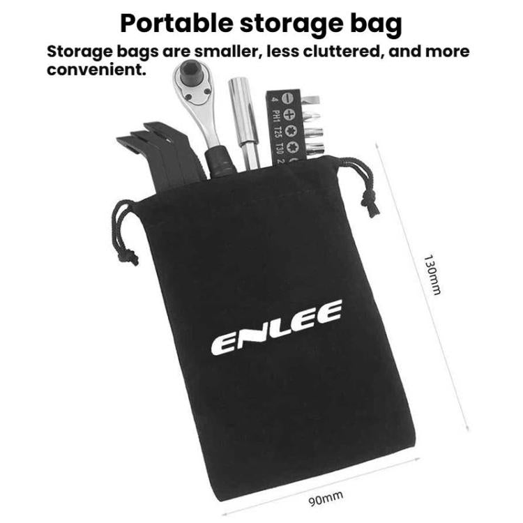 ENLEE 10pcs Bike Ratchet Wrench Repair Kit Multi-Functional Tire Repair Emergency Tool Set - Black