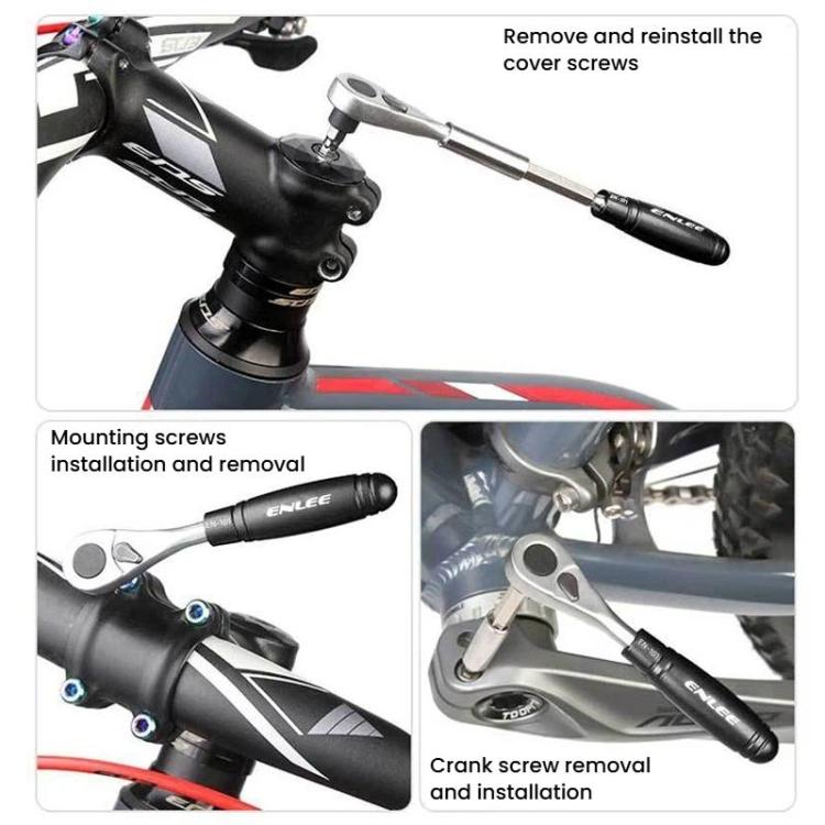 ENLEE 10pcs Bike Ratchet Wrench Repair Kit Multi-Functional Tire Repair Emergency Tool Set - Black