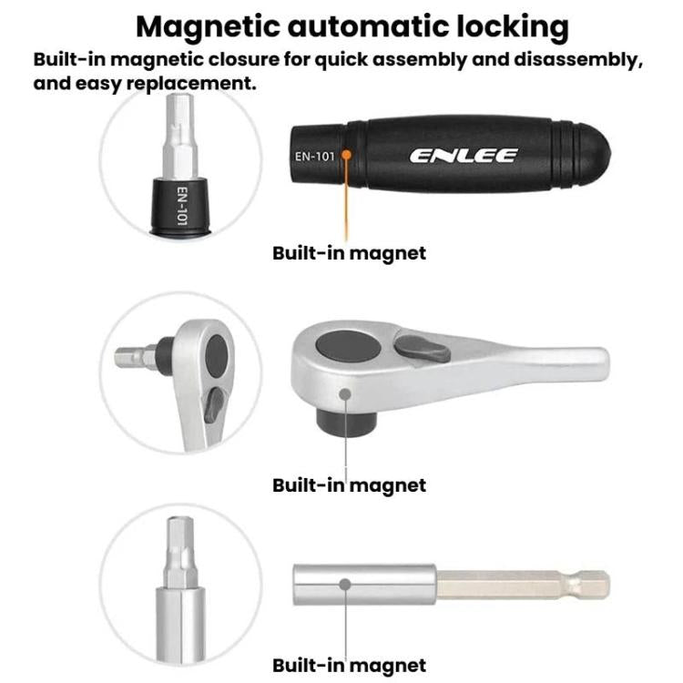 ENLEE 10pcs Bike Ratchet Wrench Repair Kit Multi-Functional Tire Repair Emergency Tool Set - Black