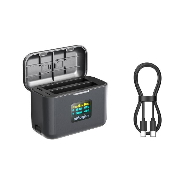 For Insta360 X4 Air Battery aMagisn 36W Fast Charging Case with Color Display & Built-in USB-C Cable - Black