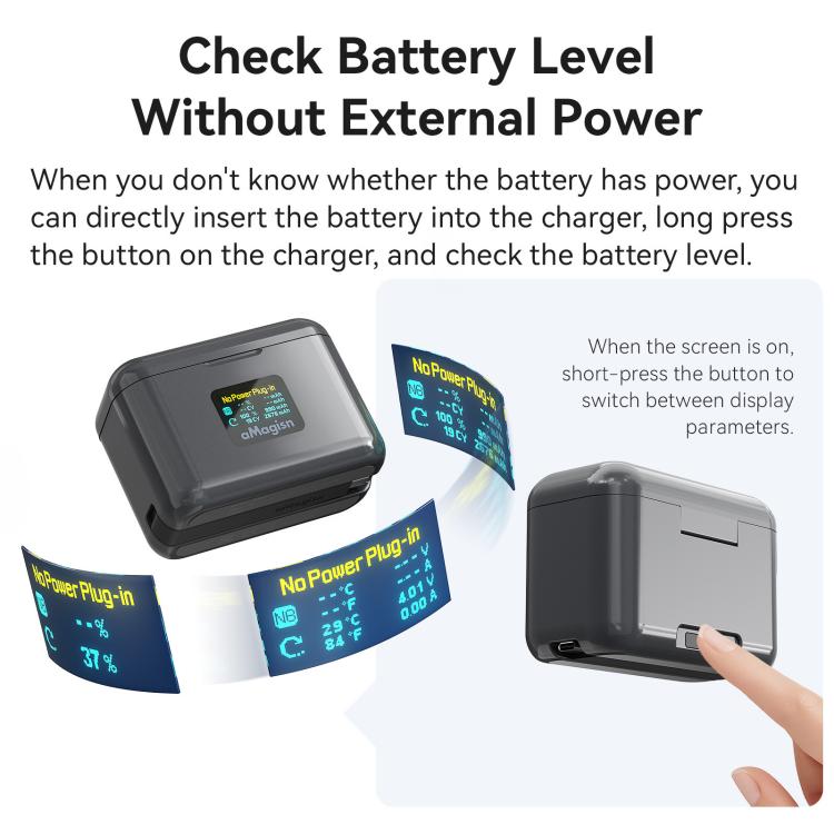 For Insta360 X4 Air Battery aMagisn 36W Fast Charging Case with Color Display & Built-in USB-C Cable - Black