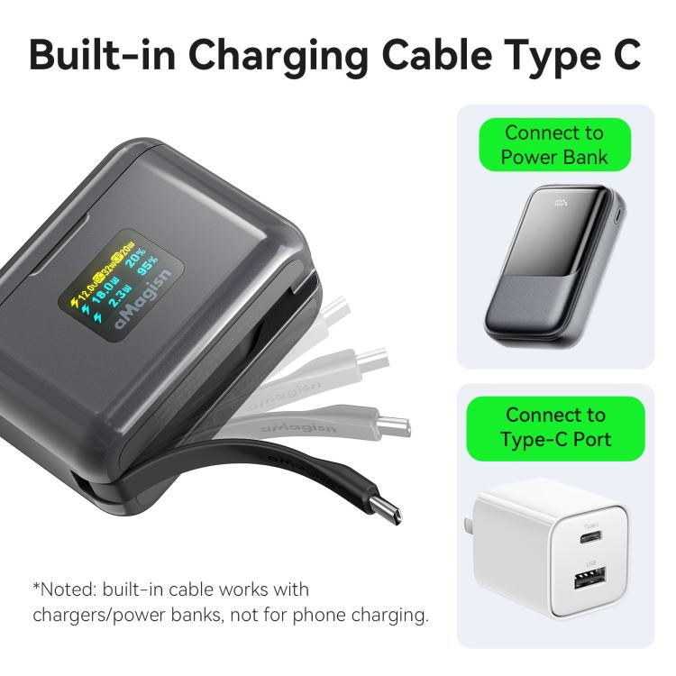 For Insta360 X4 Air Battery aMagisn 36W Fast Charging Case with Color Display & Built-in USB-C Cable - Black