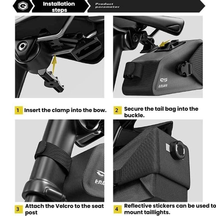 ENLEE Bike Quick-Release Seat Bag Waterproof Reflective Saddle Bag, Style: 1.5L Black