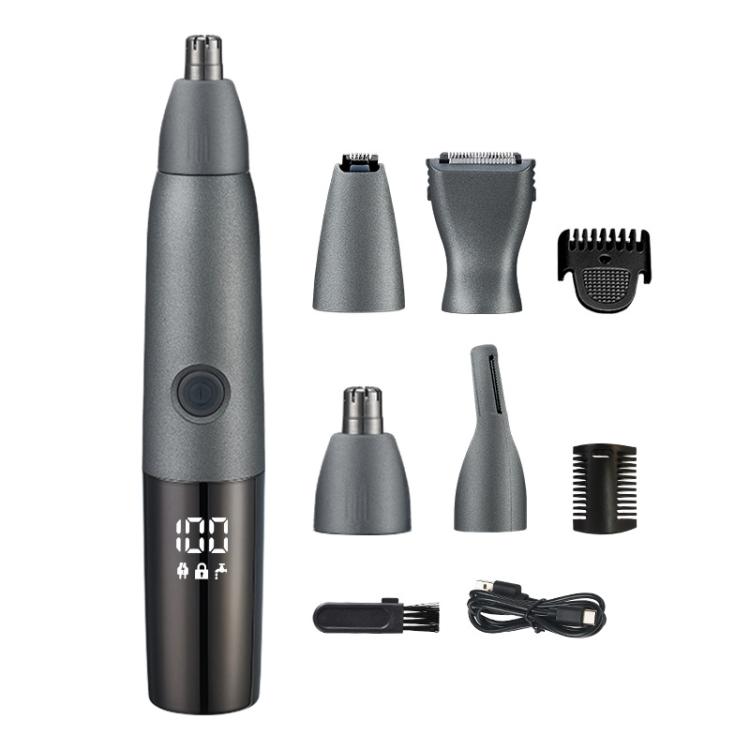 Fully Washable Digital Electric Nose Hair Trimmer, Color: 4 In 1 Gray