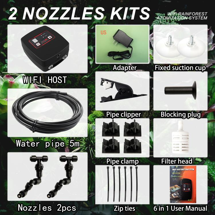 WiFi-Controlled Terrarium Automatic Misting Reptile Enclosure Humidification System, Specification: 2 Nozzle Sets US Plug - Black