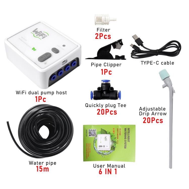WIFI Smart Dual-Pump Automatic Watering System Cell Phone Remote Control Watering Device, Spec: Adjustable Drip Arrow USB