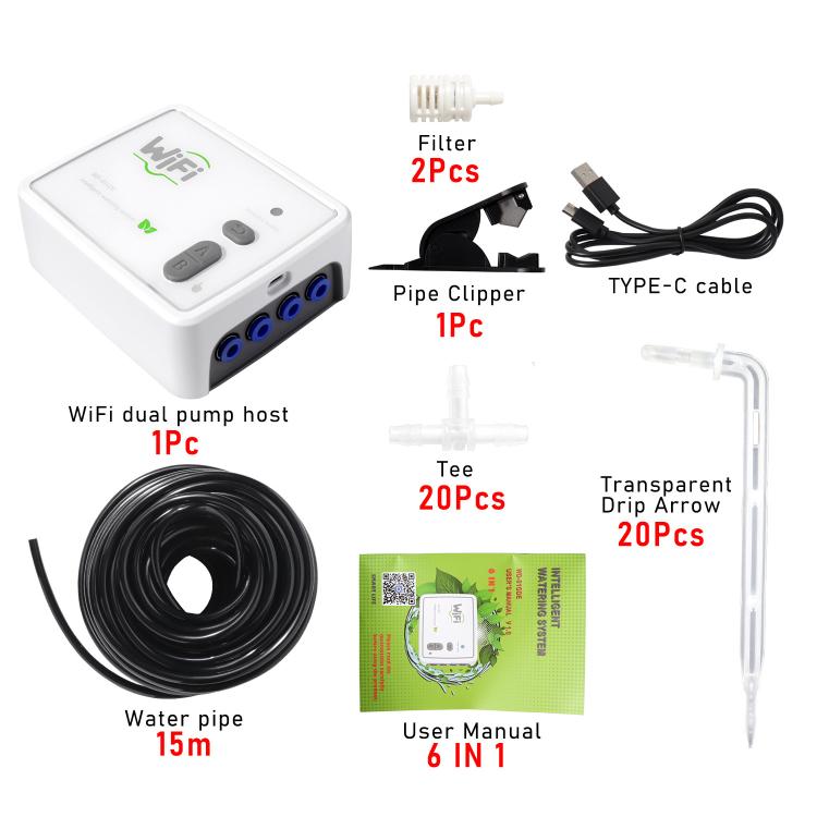 WIFI Smart Dual-Pump Automatic Watering System Cell Phone Remote Control Watering Device, Spec: Transparent Drip Arrow USB