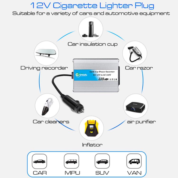 Gurxun 150W Aluminum Alloy Car Power Inverter With Cigarette Lighter, Spec: 12V To 220V