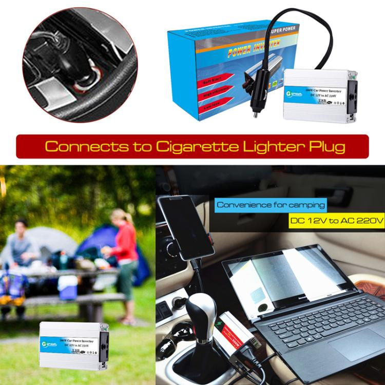 Gurxun 150W Aluminum Alloy Car Power Inverter With Cigarette Lighter, Spec: 12V To 220V