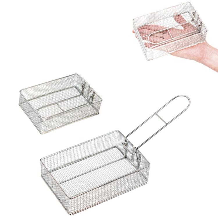 COOL CAMP Camping Stainless Steel Foldable Strainer Frying Basket for Outdoor Cooking, 175 x 120 x 50mm