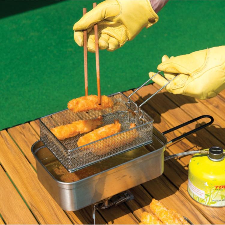 COOL CAMP Camping Stainless Steel Foldable Strainer Frying Basket for Outdoor Cooking, 175 x 120 x 50mm