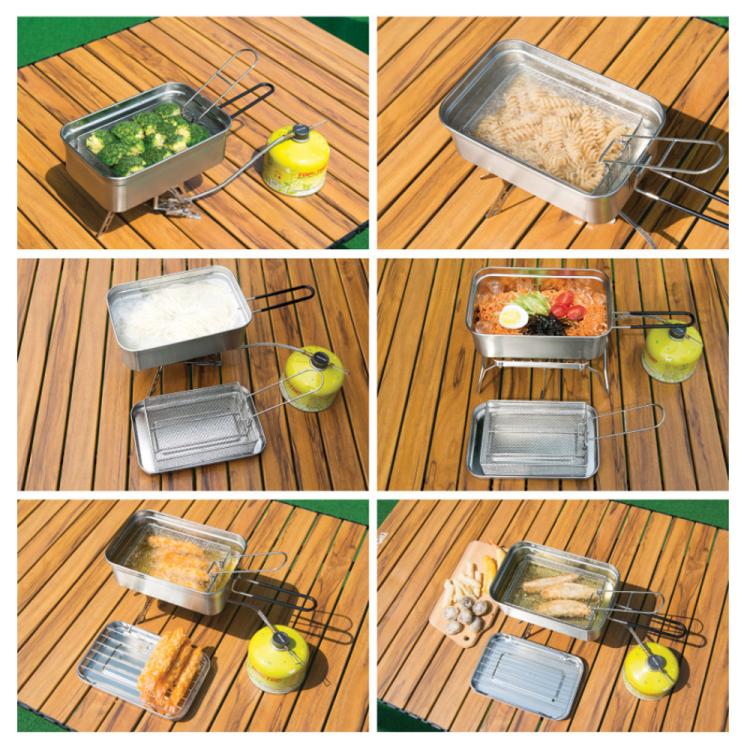 COOL CAMP Camping Stainless Steel Foldable Strainer Frying Basket for Outdoor Cooking, 175 x 120 x 50mm