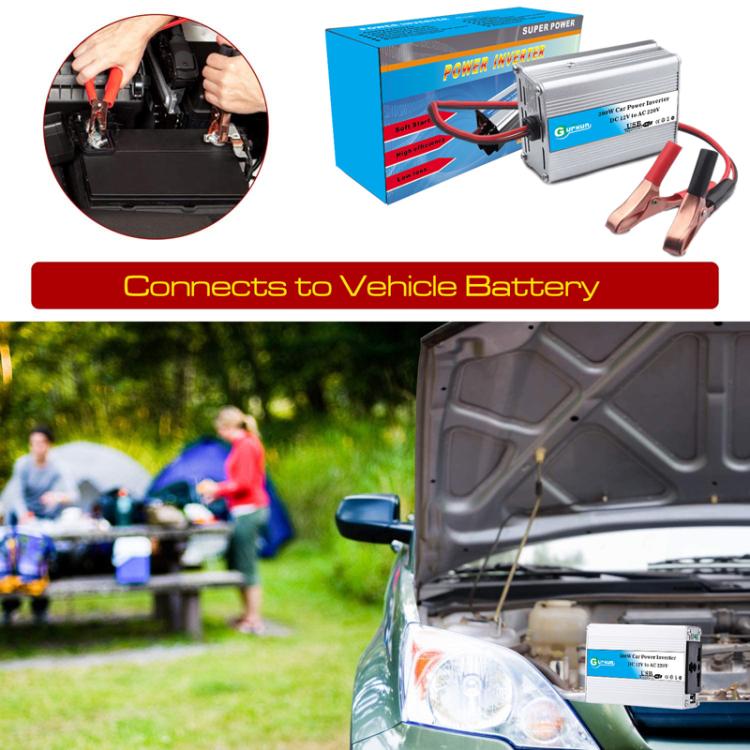 Gurxun 150W Aluminum Alloy Car Power Inverter With Battery Clamps, Spec: 12V To 220V