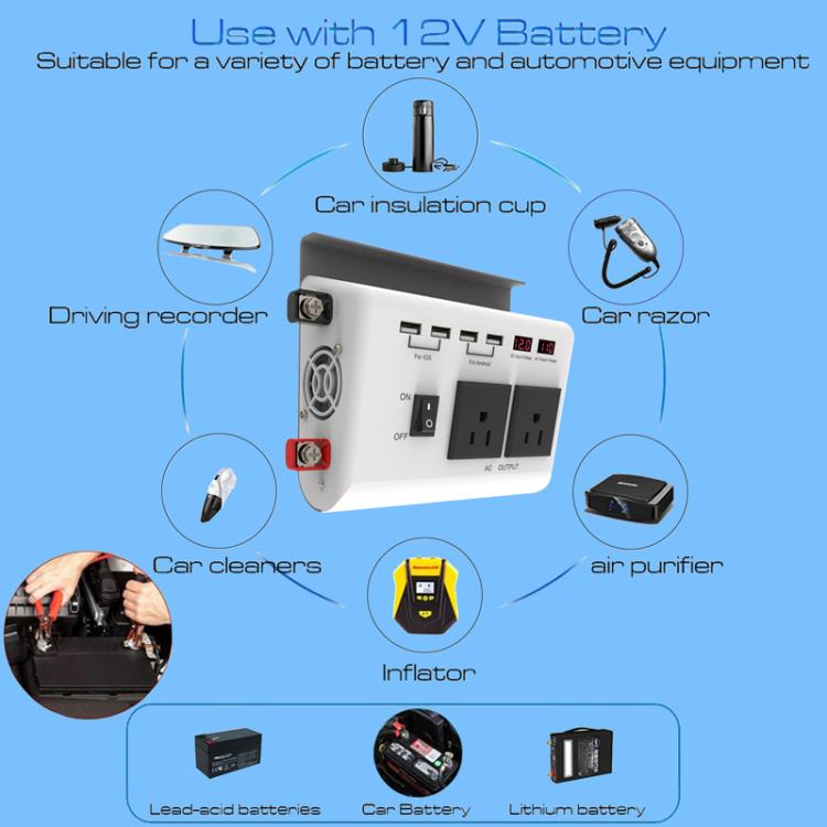 4-USB Dual-Socket Inverter Socket Car Digital Display Power Conversion Outlet EU Plug 12V To 220V