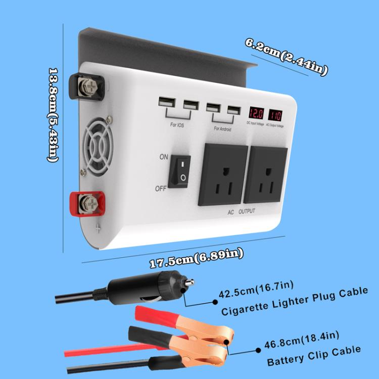4-USB Dual-Socket Inverter Socket Car Digital Display Power Conversion Outlet US Plug 12V To 110V