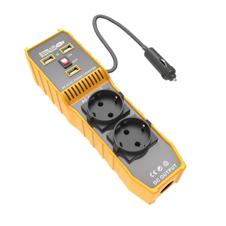 3-USB Dual-Socket Car Power Inverter Vehicle Power Converter  EU Plug 12V To 220V
