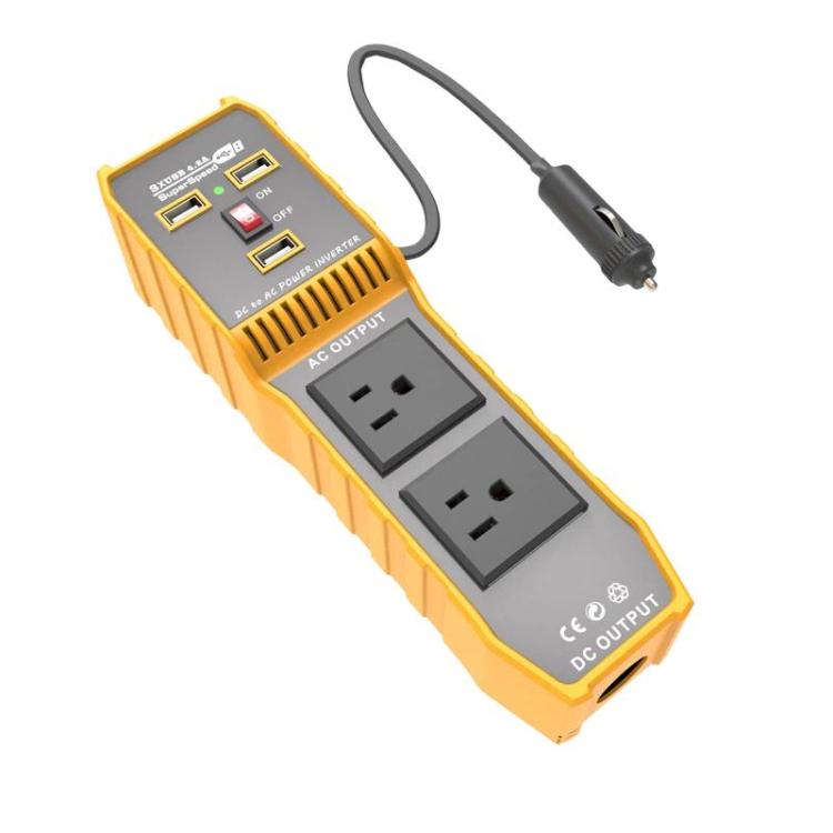 3-USB Dual-Socket Car Power Inverter Vehicle Power Converter US Plug 12V To 110V