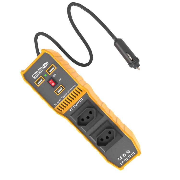 3-USB Dual-Socket Car Power Inverter Vehicle Power Converter Brazil Plug 12V To 110V
