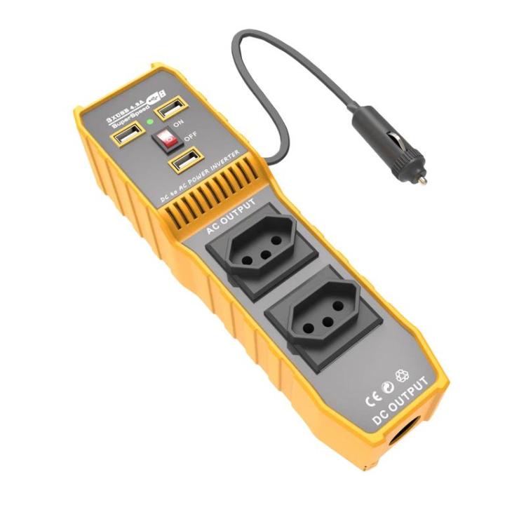 3-USB Dual-Socket Car Power Inverter Vehicle Power Converter Brazil Plug 12V To 220V