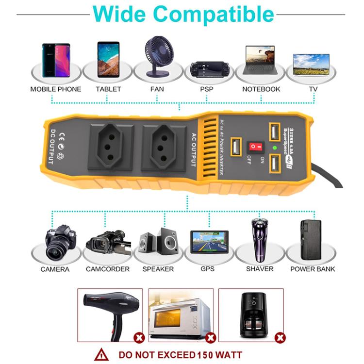 3-USB Dual-Socket Car Power Inverter Vehicle Power Converter Brazil Plug 12V To 220V