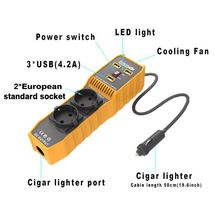 3-USB Dual-Socket Car Power Inverter Vehicle Power Converter Brazil Plug 12V To 110V